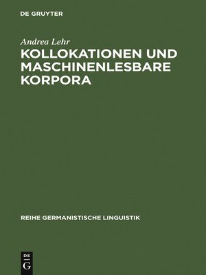 cover image of Kollokationen und maschinenlesbare Korpora